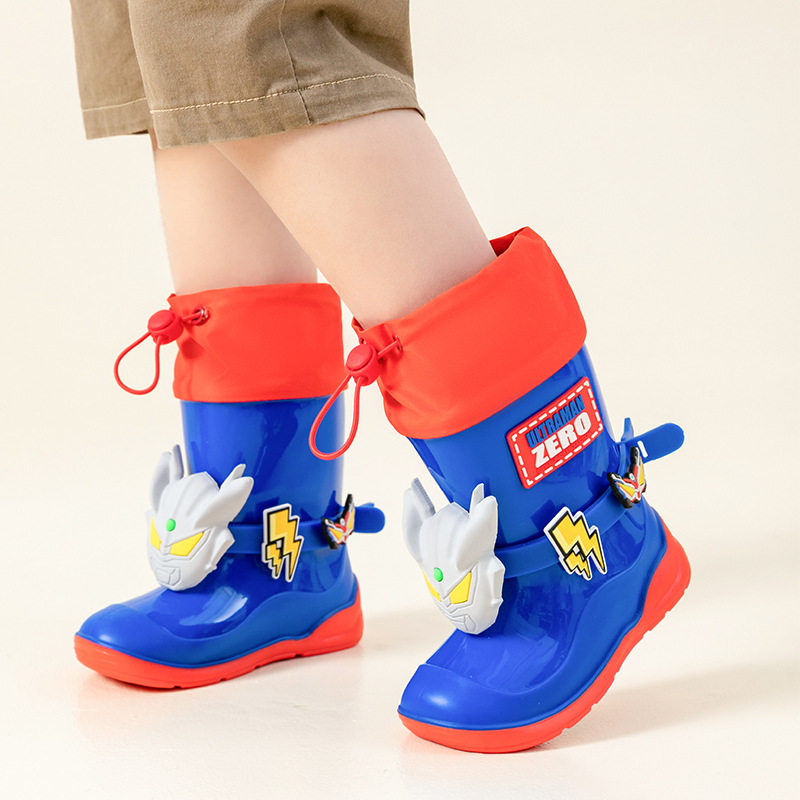 奥特曼中大童雨鞋卡通防滑上学专用男孩赛罗雨靴中筒防水束口水鞋