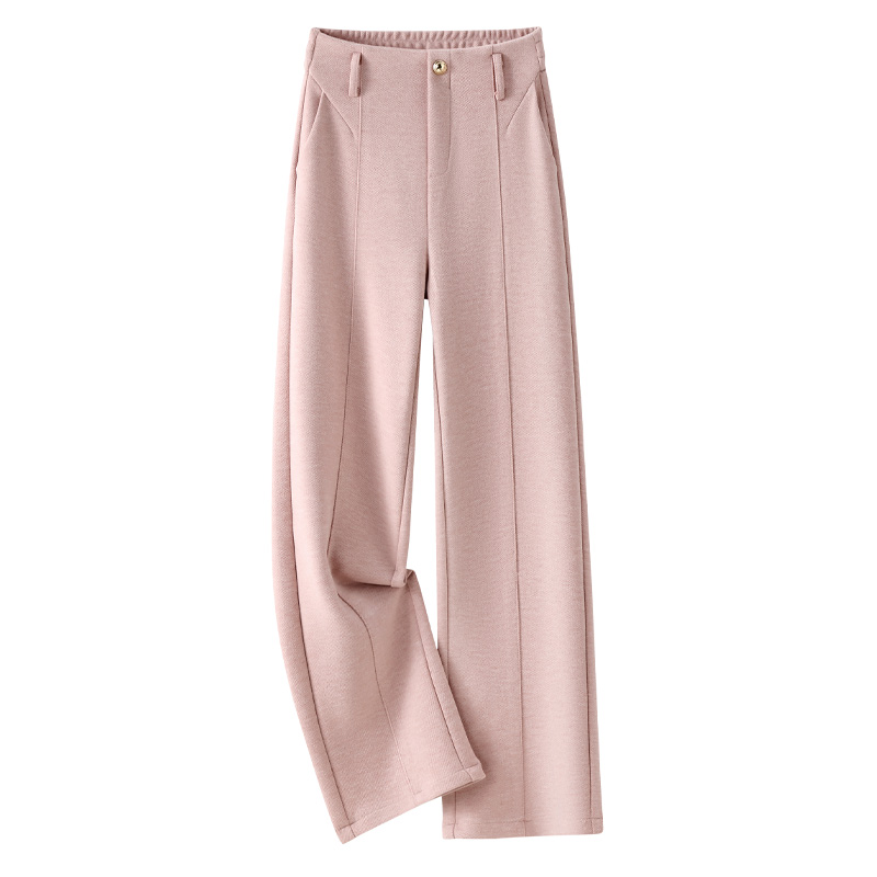 粉色毛呢休闲阔腿裤女2025新款春秋高腰宽松直筒裤子慵懒休闲长裤