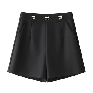 短裤 今年流行爆款 黑色西装 女2025新款 夏季 轻薄高腰显瘦宽松外穿裤