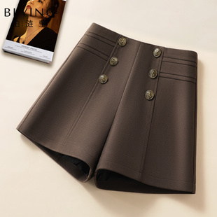 休闲外穿靴裤 黑色毛呢短裤 春款 春秋高腰A字阔腿裤 显瘦 女2025新款