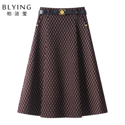 安可拉红格子半身裙女2025新款