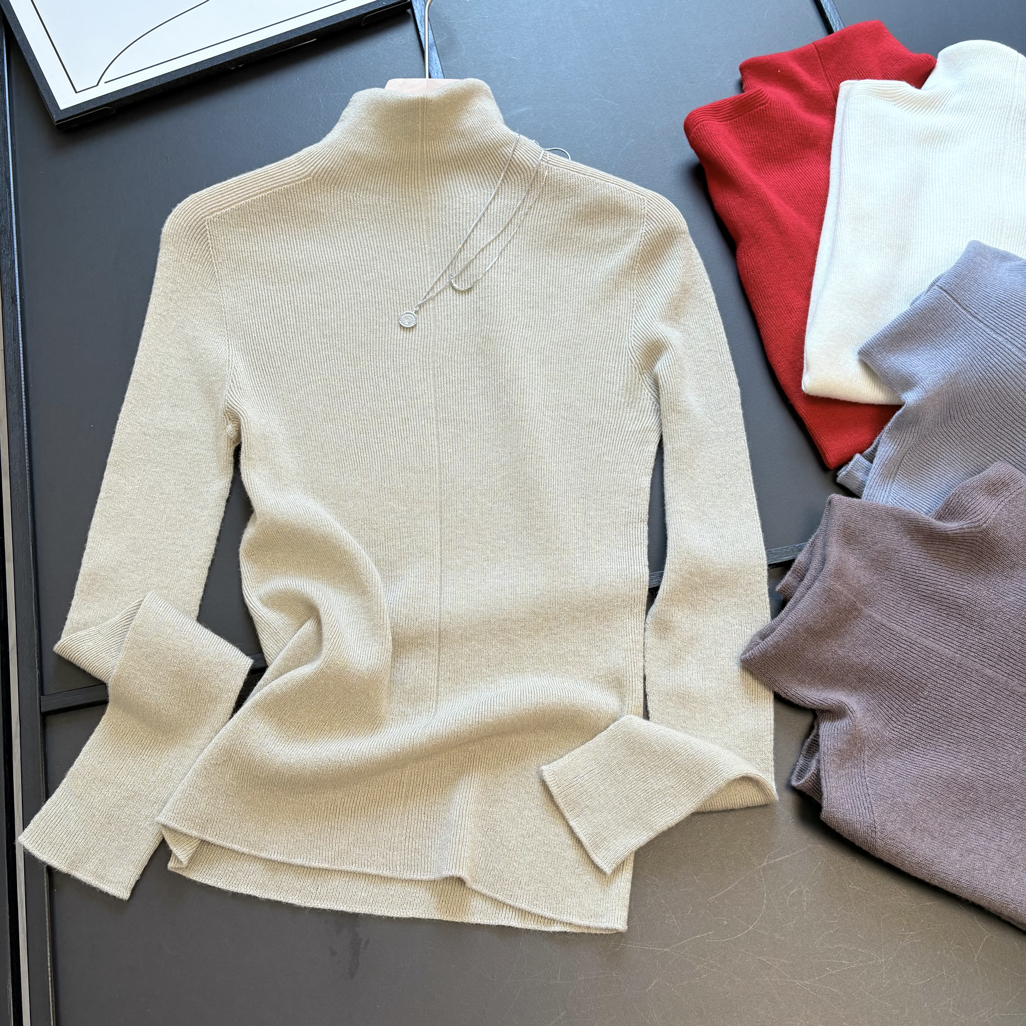 无缝一体羊毛衫 气质高领软糯羊毛针织衫女春内外搭叠穿打底上衣