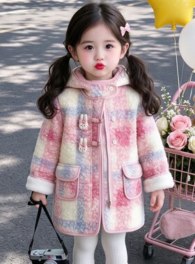 女童加绒加厚呢外套毛毛衣
