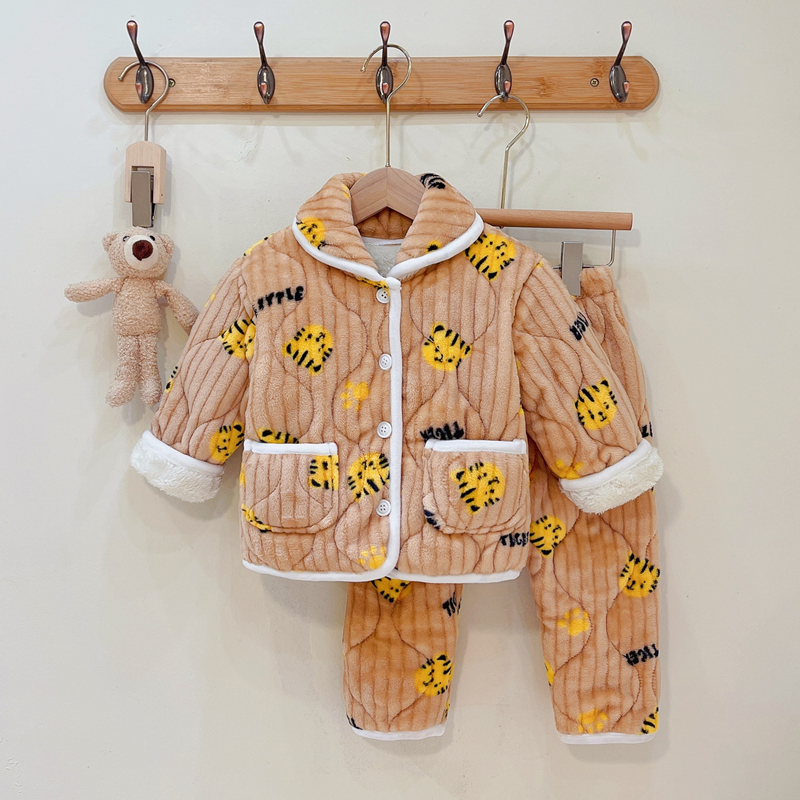 男女童冬加绒加厚三层夹棉家居服