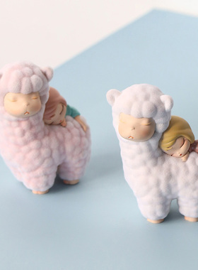 白夜童话汽车载装饰品小摆件可爱羊驼办公室桌面治愈摆件牧羊午后