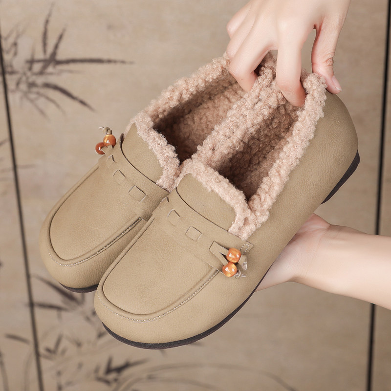 2025冬季新款软底乐福鞋女真皮软面圆头加绒豆豆鞋保暖棉鞋毛毛鞋,女鞋,乐福鞋（豆豆鞋）,淘宝优惠券,粉丝福利购,淘宝优惠卷