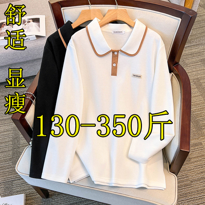 特大码正肩翻领长袖t恤女装秋季