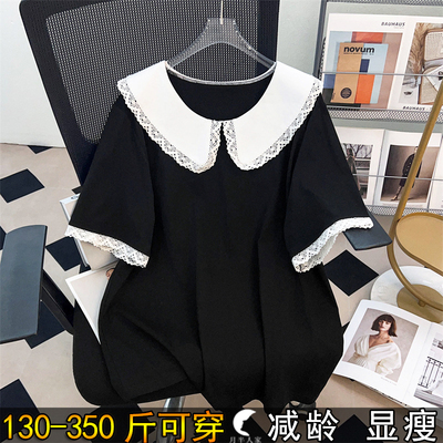 特大码蕾丝拼接娃娃领法式短袖女