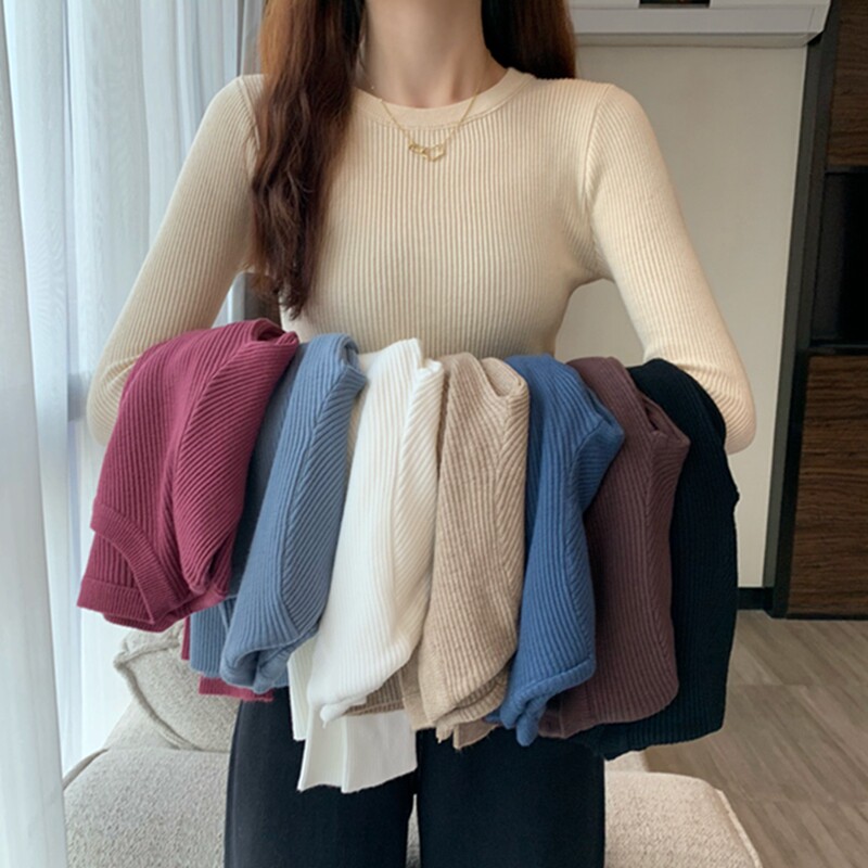秋冬新款百搭修身圆领爆款内搭毛衣女紧身长袖洋气打底针织衫上衣