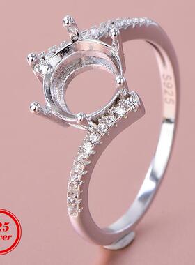 扭壁款S925银镀金戒指空托8*8mm