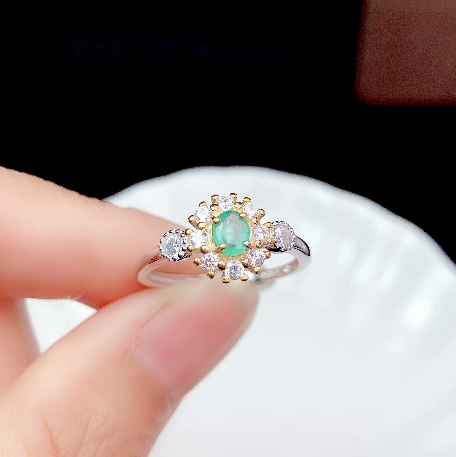 新款925银镀金双色戒指空托小众轻奢镶嵌椭圆4*5mm碧玺彩宝红蓝宝