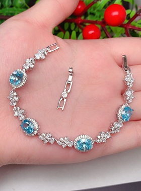 S925银手链空托椭圆6*8mm彩宝4粒