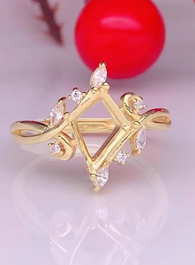 S925银戒指空托镶嵌菱形7*10mm