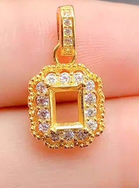 银镀金长方豪华4*5mm镶嵌项坠