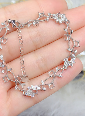 纯银手链托韩版树枝设计款镶嵌椭