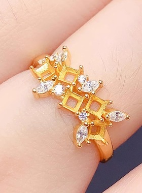 S925银戒指空托方2.5*2.5mm5粒