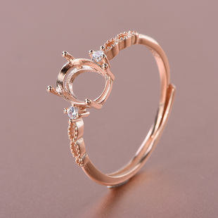 精工时尚简约个性款S925银戒指空托镶嵌椭圆6*8mm裸石彩宝固定圈