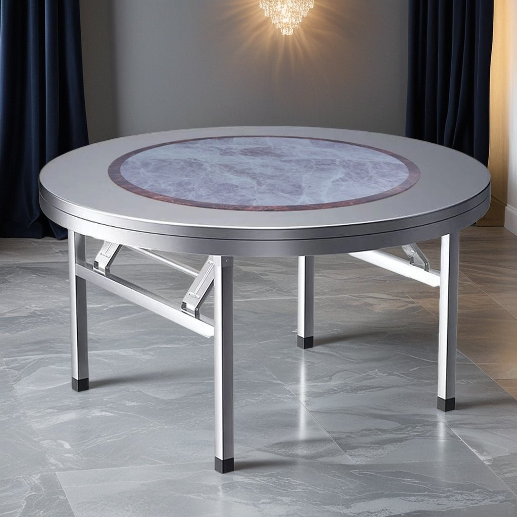 加厚不锈钢圆桌带转盘彩图灰岩家用餐桌吃饭桌商用酒席圆台折叠桌,住宅家具,不锈钢/PVC餐桌,淘宝优惠券,粉丝福利购,淘宝优惠卷