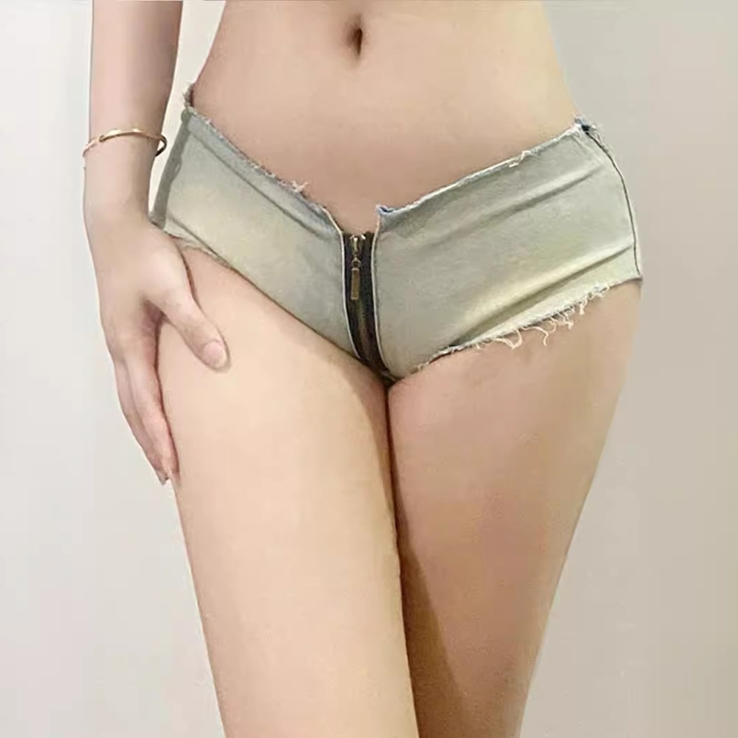 超低腰牛仔裤低腰牛仔短裤女高弹力加大码破洞美式牛仔短裤