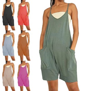 背带裤 欧美女装 连体裤 拉链口袋吊带长裤 亚马逊独立站爆款