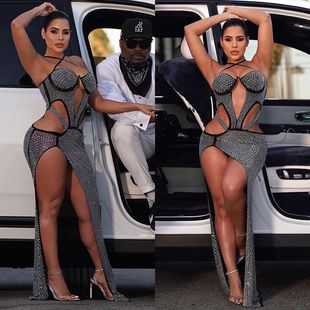 性感夜店名媛不规则镂空连衣裙 亚马逊欧美女装 跨境夏季 新品