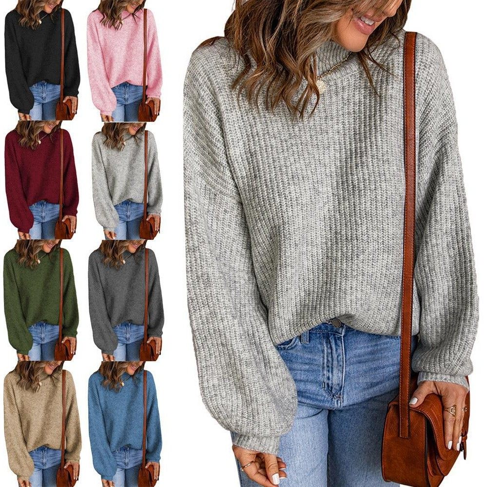 秋衣女外穿欧美风外贸新款高领纯色宽松套头亚马逊毛衣女款,个性定制/设计服务/DIY,连衣裙加工定制,淘宝优惠券,粉丝福利购,淘宝优惠卷