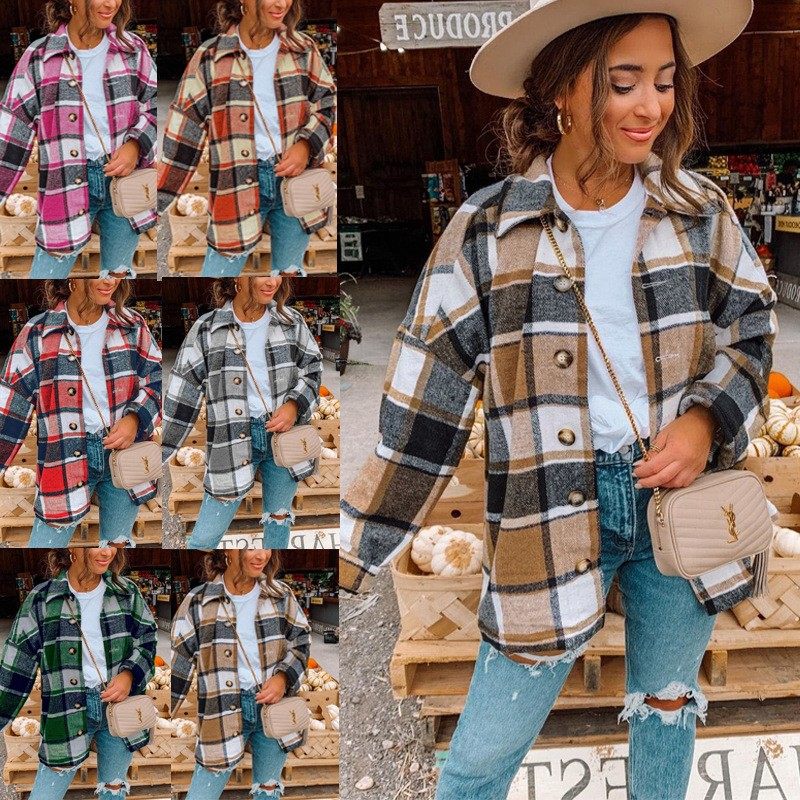 欧美爆款亚马逊秋冬新品时尚大格子衬衣女式毛呢外套,个性定制/设计服务/DIY,连衣裙加工定制,淘宝优惠券,粉丝福利购,淘宝优惠卷