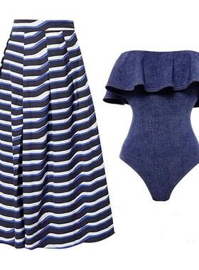 牛仔连体泳衣女显瘦度假沙滩裙比基尼 One-piece bikini swimsuit