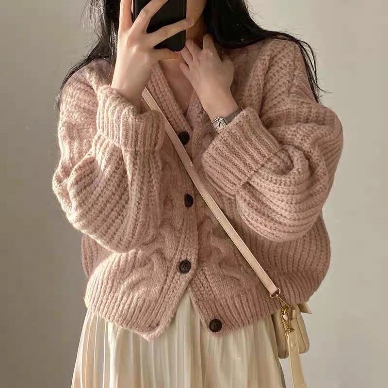 韩国秋季新款慵懒风领泡泡袖麻花纹宽松针织开衫毛衣外套女,个性定制/设计服务/DIY,连衣裙加工定制,淘宝优惠券,粉丝福利购,淘宝优惠卷