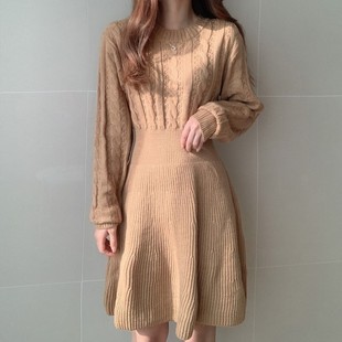 毛衣连衣裙潮 显瘦百搭洋气麻花收腰针织长袖 秋冬新款 韩版