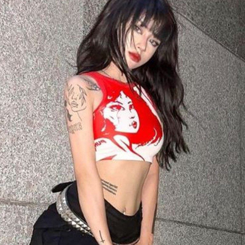 潮流夏季新款圆领套头无袖人像印花露脐欧美女装上衣背心,个性定制/设计服务/DIY,连衣裙加工定制,淘宝优惠券,粉丝福利购,淘宝优惠卷