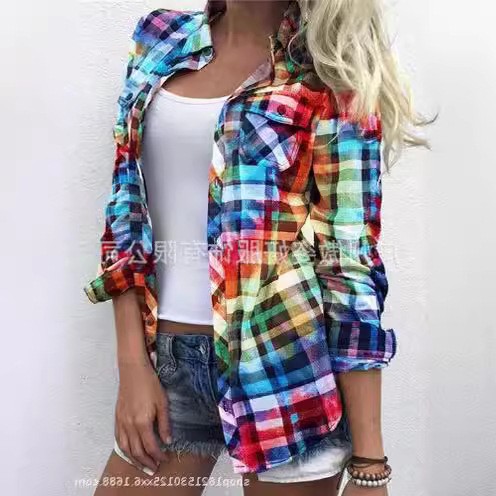 跨境新款春季气质拼贴开衫长袖立领直筒型女式衬衫一手货源女