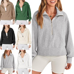 运动衫 亚马逊休闲上衣半拉链套头长袖 卫衣女 春秋新款 欧美女装
