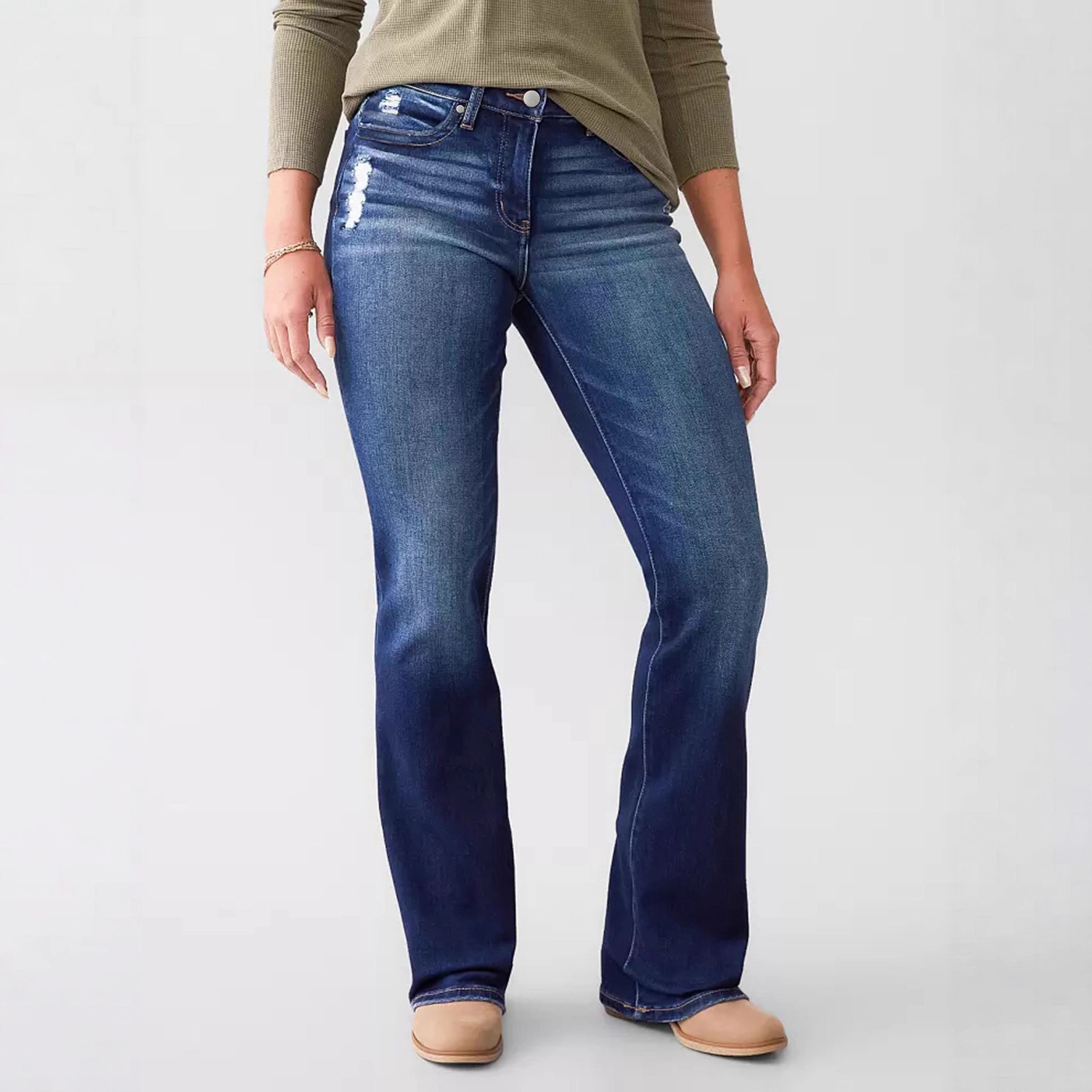 跨境欧美时尚女士新款牛仔裤弹力修身破洞裤微喇裤牛仔长裤