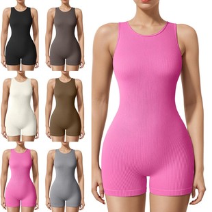锻炼罗纹无袖 欧美外贸新款 裤 瑜伽连衫 背心运动连体衣 女式