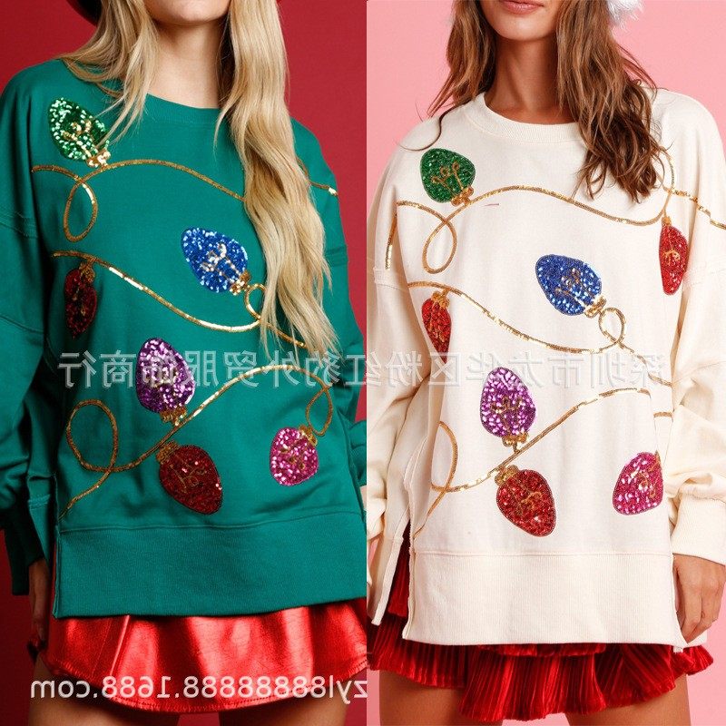新款亚马逊跨境欧美女装圣诞节亮片圆领套头长袖宽松卫衣,个性定制/设计服务/DIY,连衣裙加工定制,淘宝优惠券,粉丝福利购,淘宝优惠卷