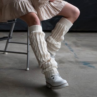 纯色镂空堆堆袜套 中长款 亚马逊欧美秋冬 针织毛线保暖袜套女