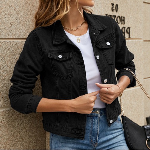 跨境欧美外贸女装亚马逊秋冬季新款牛仔外套夹克长袖上衣