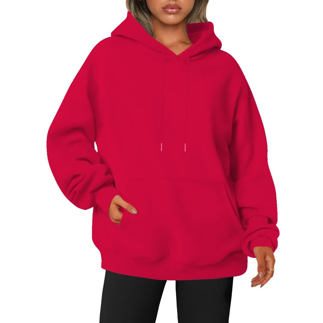 新款宽松时尚秋冬季宽松套头落肩袖连帽有绳卫衣男女休闲卫衣