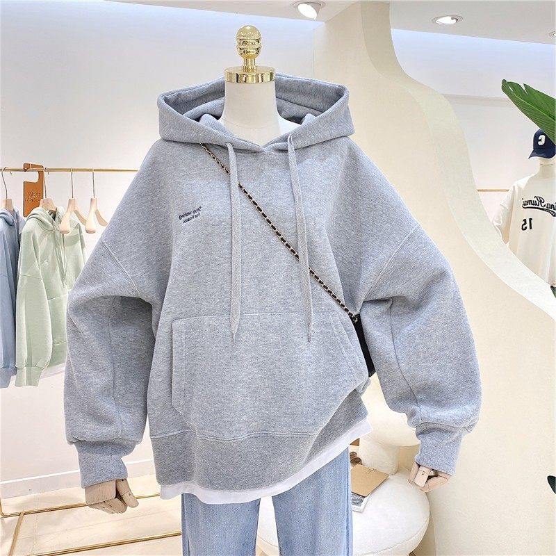 欧美卫衣女加绒加厚秋冬新款拼接假两件韩版刺绣宽松连帽外套,个性定制/设计服务/DIY,连衣裙加工定制,淘宝优惠券,粉丝福利购,淘宝优惠卷