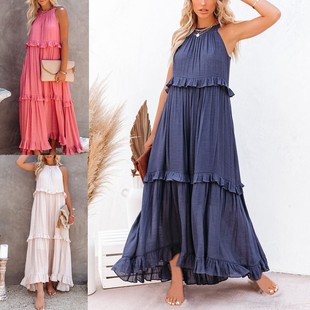 气质长款 女装 拖地裙蛋糕裙连衣裙裙子女 跨境欧美夏季 新款