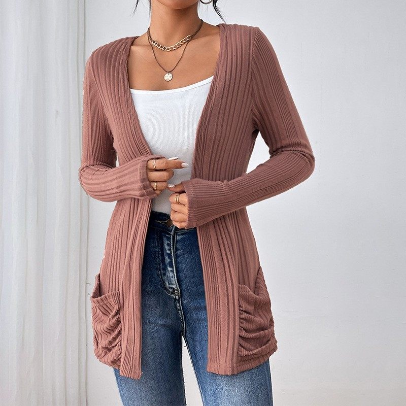 跨境欧美秋冬新款长袖纯色中长款针织开衫口袋外套毛衣针织衫,个性定制/设计服务/DIY,连衣裙加工定制,淘宝优惠券,粉丝福利购,淘宝优惠卷