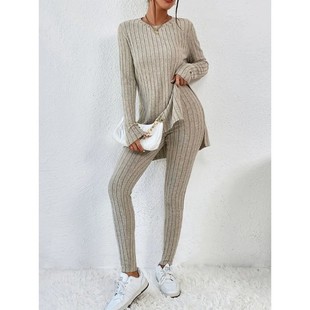 女气质套装 欧美跨境女装 时尚 新品 厂家直销 纯色性感休闲修身