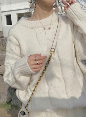 慵懒软妹温柔风软奶蓝针织衫上衣日系软糯麻花毛衣女秋冬宽松外穿