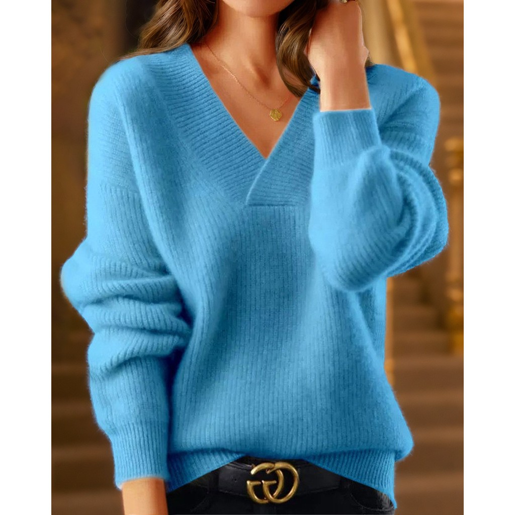 外贸女装秋冬新款女式领纯色针织衫上衣多色打底衫套头毛衣