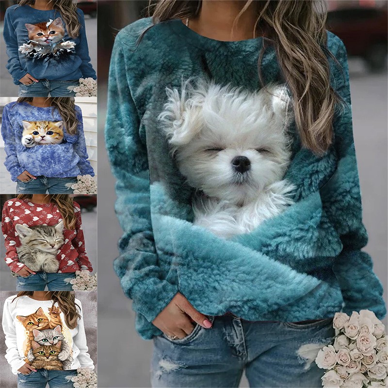 【现货】独立站速卖通热卖春季休闲动物印花长袖圆领卫衣