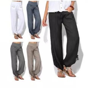 女大量现货 饰休闲阔腿长裤 速卖通亚马逊新款 宽松钮扣装