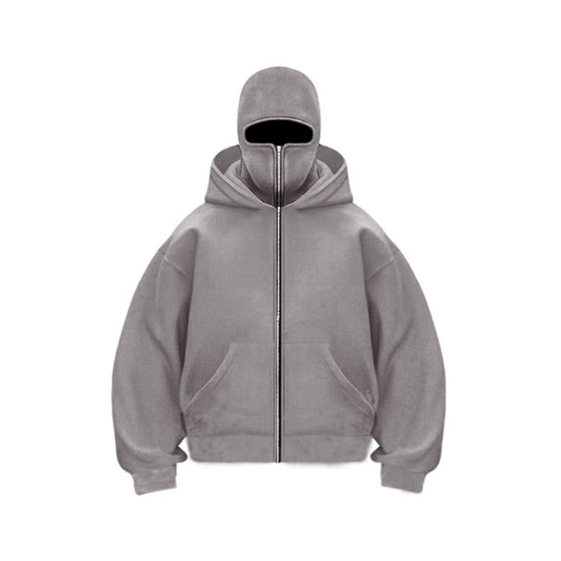 速卖通国际站男加绒双帽开衫卫衣休闲纯色日常户外运动拉链衫