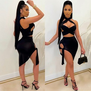 性感女士两件套短裙套装 亚马逊时尚 外贸欧美女装 跨境新品