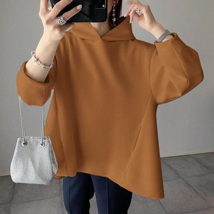 韩版 长摆百搭休闲大帽连帽衫 春秋女式 纯色口袋长袖 修身 年新款